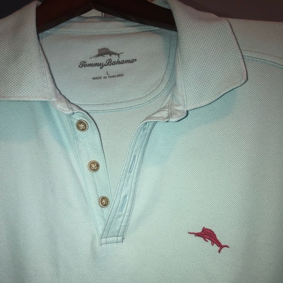 Tommy Bahama Polo  Large Aqua Blue Purple Marlin - Picture 1 of 2